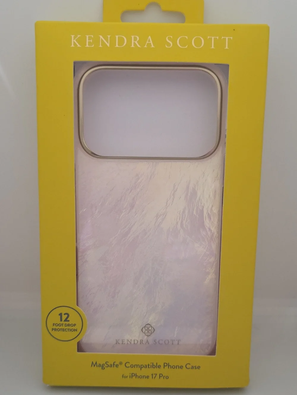 Kendra Scott Iridescent Pearl Pink Phone Case with Gold Trim